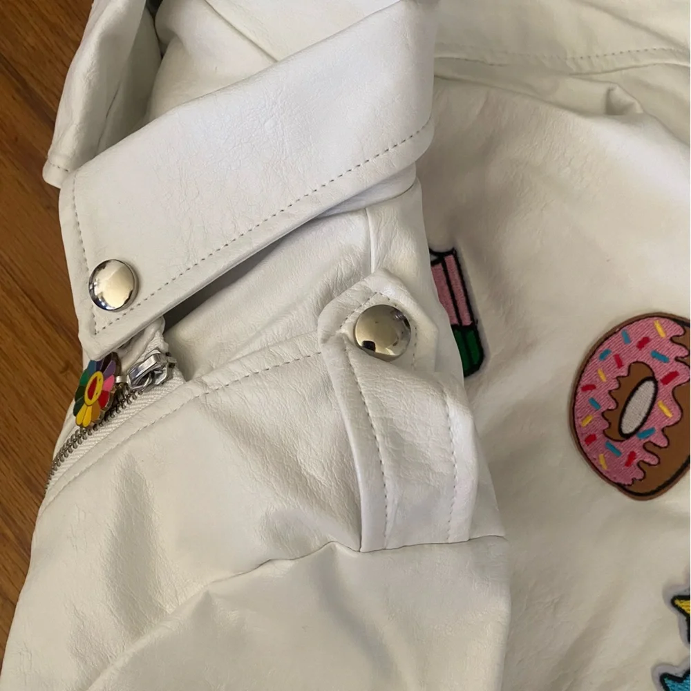 Lola + The Boys White Vegan Rainbow Leather Kids Jacket